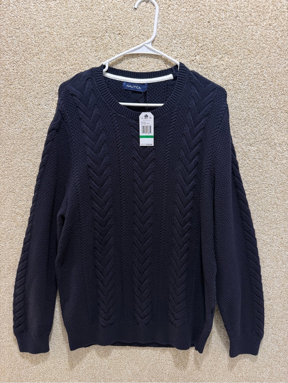 NWT Nautica sweater grandpa fisherman 100% cotton cable knit blue large preppy